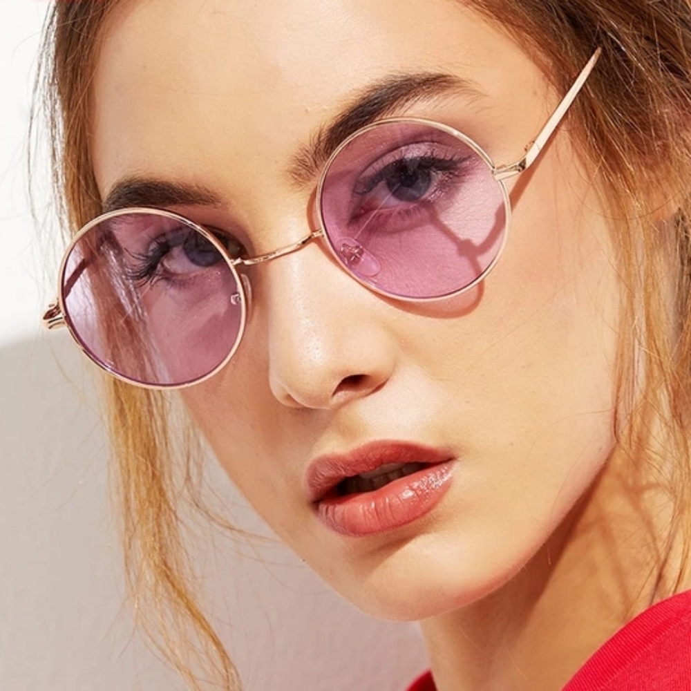 Round Rose Colored Sunglasses
